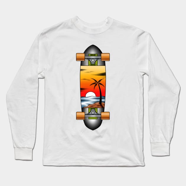 Skateboard Sunset beach Long Sleeve T-Shirt by Smurnov